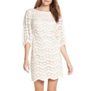 Eliza J. Lace Overlay Shift Dress Blouson Sleeves Nude Ivory Women's Size 18